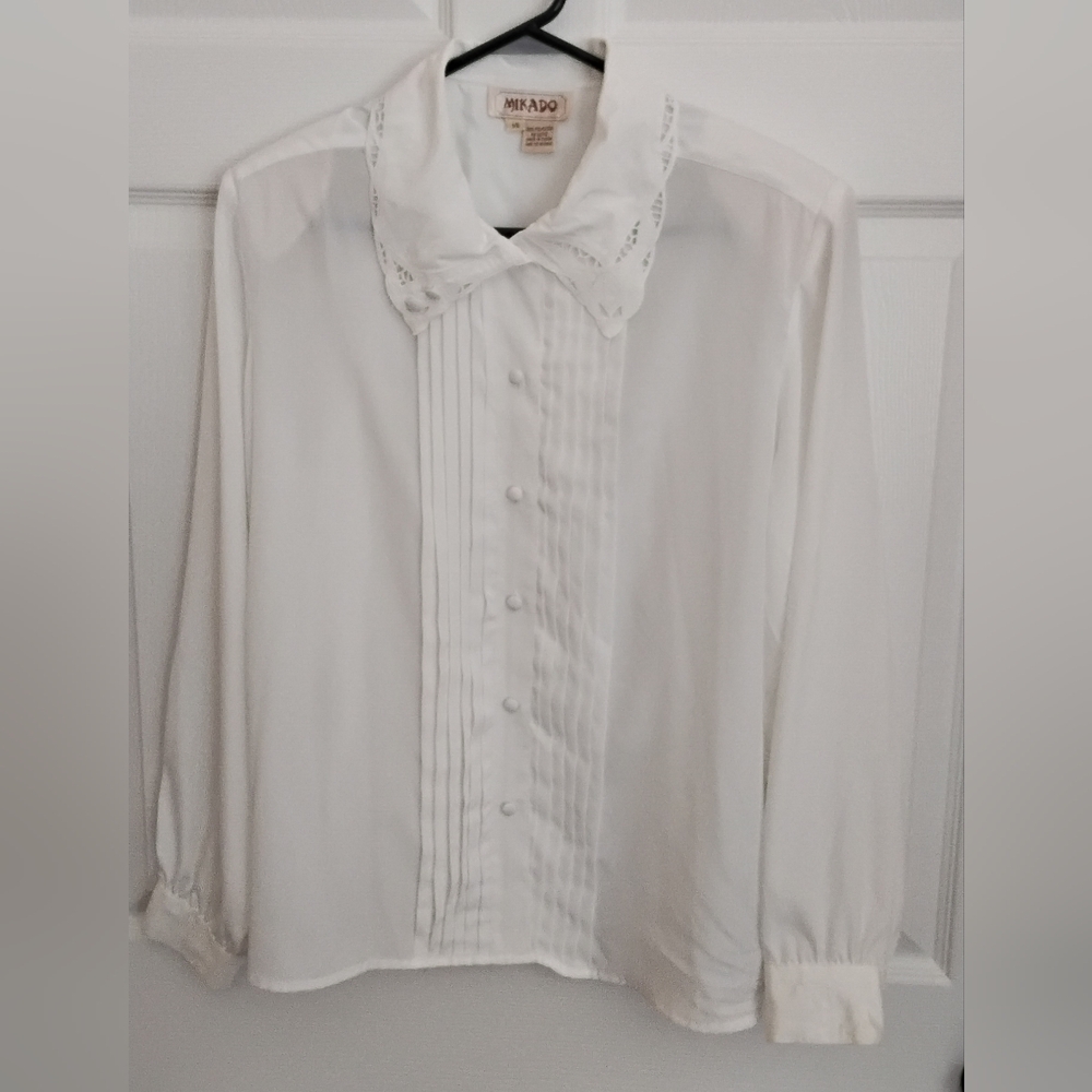 Mikado White Pintuck Button-Up Blouse